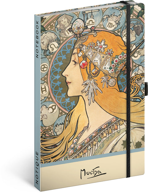 Notebook Alphonse Mucha – Zodiac, dotted, 13 × 21 cm