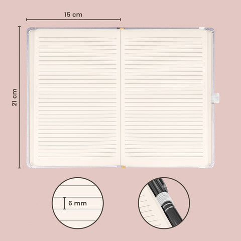 Notebook Balacron silver, lined, 15 × 21 cm