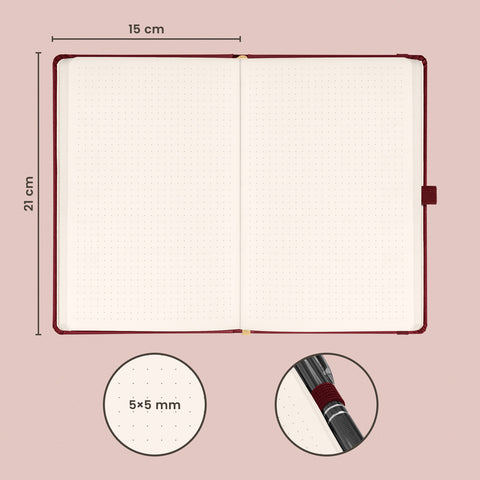 Notebook Balacron red, dotted, 15 × 21 cm