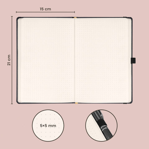 Notebook Balacron black, dotted, 15 × 21 cm