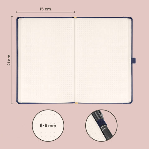 Notebook Balacron dark blue, dotted, 15 × 21 cm