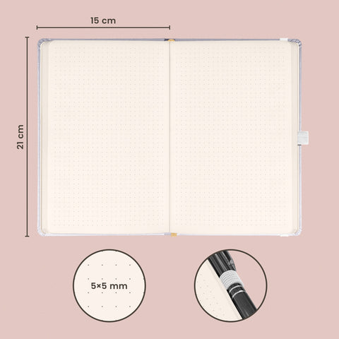 Notebook Balacron silver, dotted, 15 × 21 cm