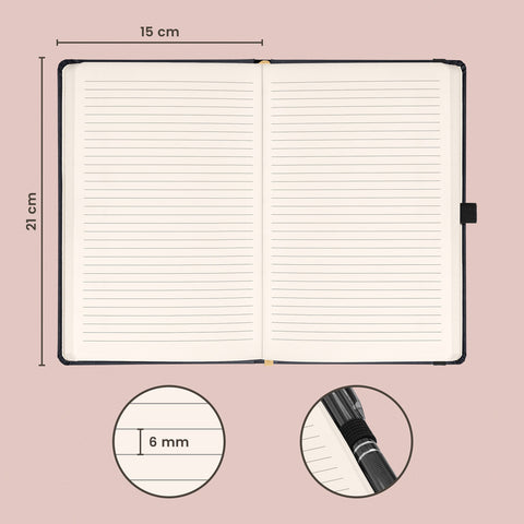 Notebook Aprint black, lined, 15 × 21 cm