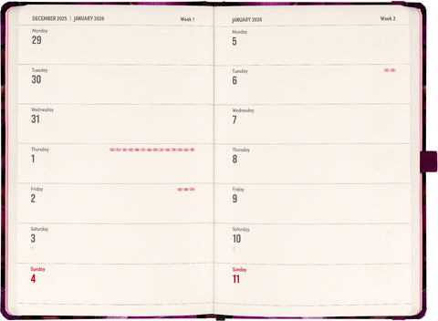 Planbook planner/notebook Purple Flowers 2026, 13 x 21 cm
