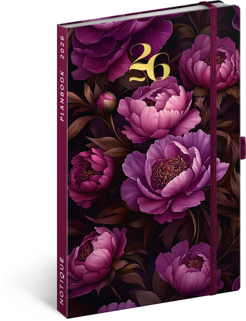 Planbook planner/notebook Purple Flowers 2026, 13 x 21 cm