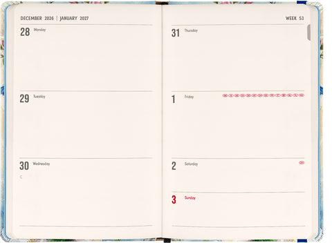 Weekly Purse size planner Birds 2027, 9,8 x 14,5 cm
