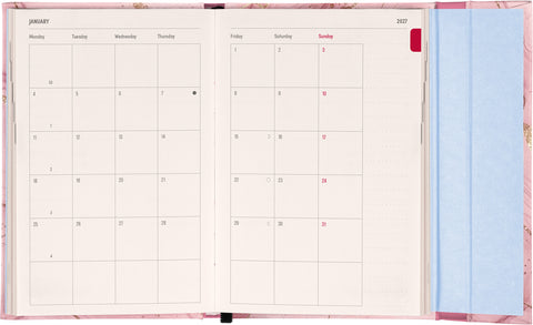 Magnetic weekly planner Pink Marble 2027, 11 x 16 cm