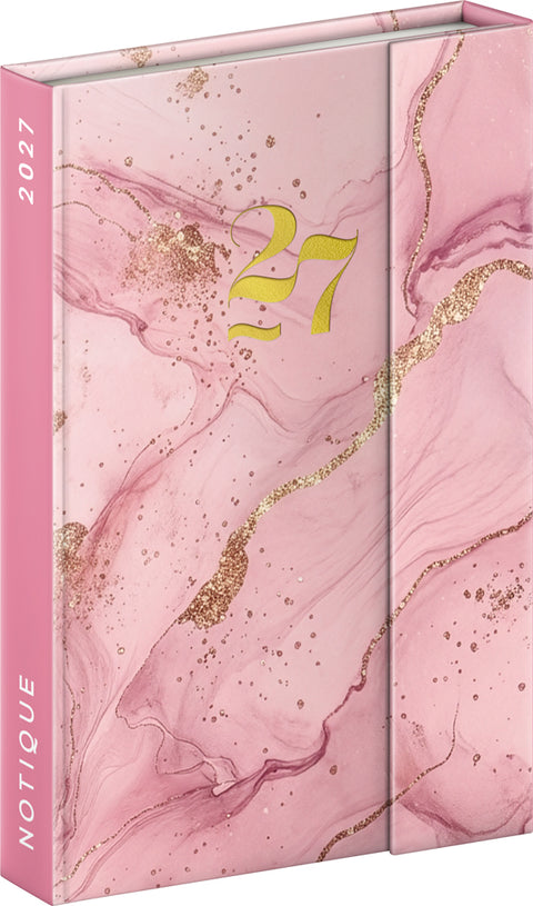 Magnetic weekly planner Pink Marble 2027, 11 x 16 cm
