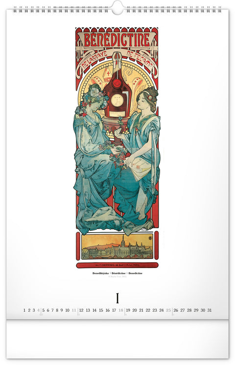 Wall calendar Alphonse Mucha 2026, 33 x 46 cm