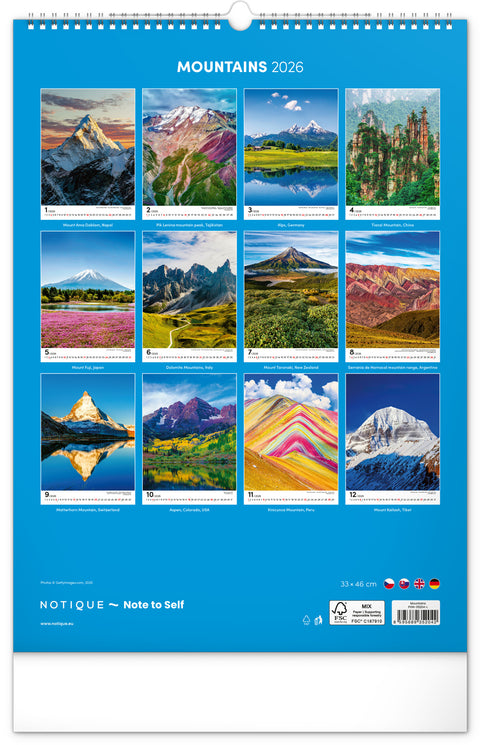 Wall calendar Mountains 2026, 33 x 46 cm