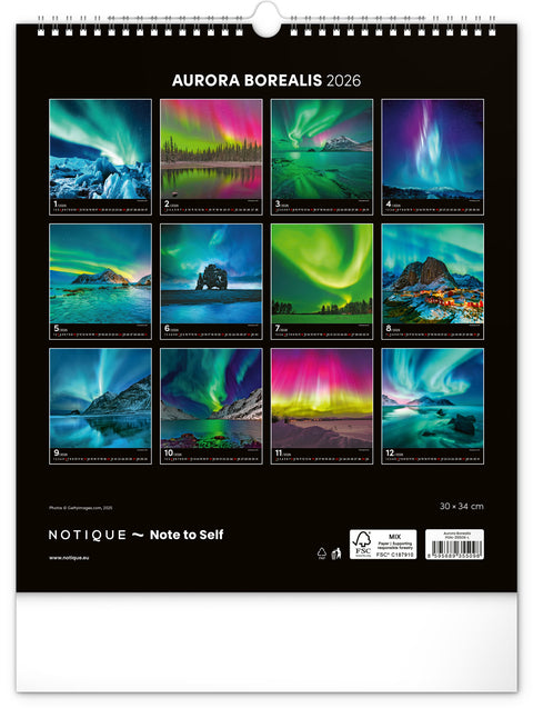 Wall calendar Aurora Borealis 2026, 30 x 34 cm