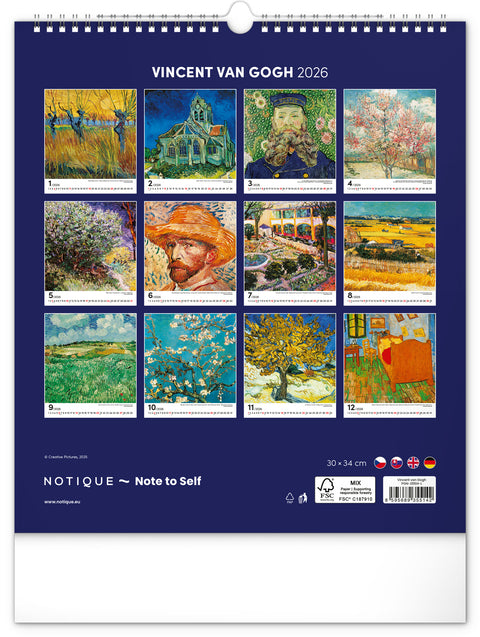 Wall calendar Vincent van Gogh 2026, 30 x 34 cm