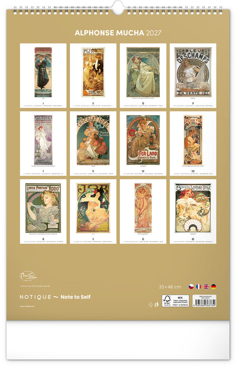 Wall calendar Alphonse Mucha 2027, 33 x 46 cm