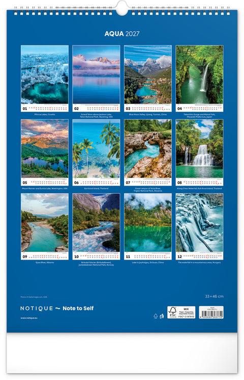Wall calendar Aqua 2027, 33 x 46 cm