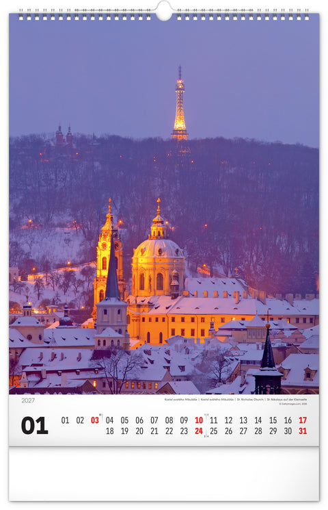 Wall calendar Prague 2027, 33 x 46 cm