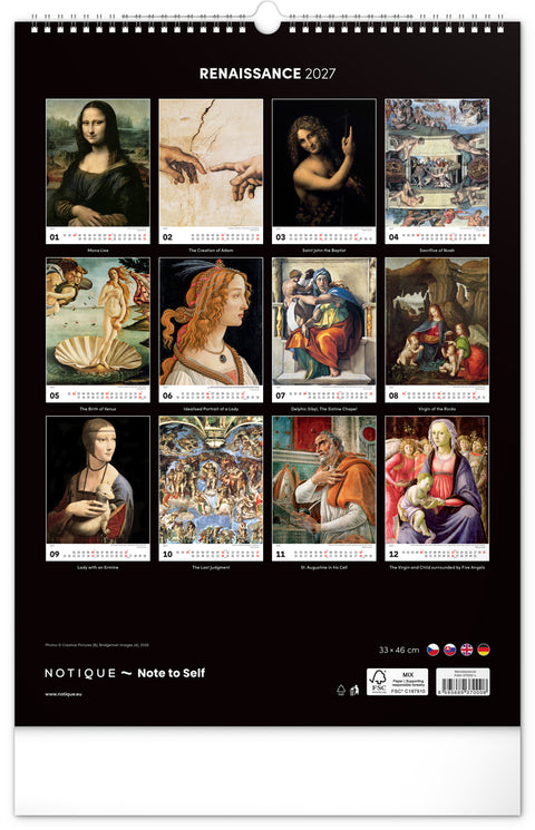 Wall calendar Renaissance 2027, 33 x 46 cm