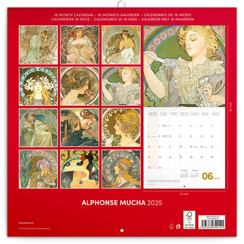Wall planner Alfons Mucha 2025, 30 x 30 cm