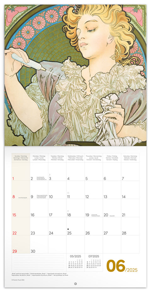 Wall planner Alfons Mucha 2025, 30 x 30 cm