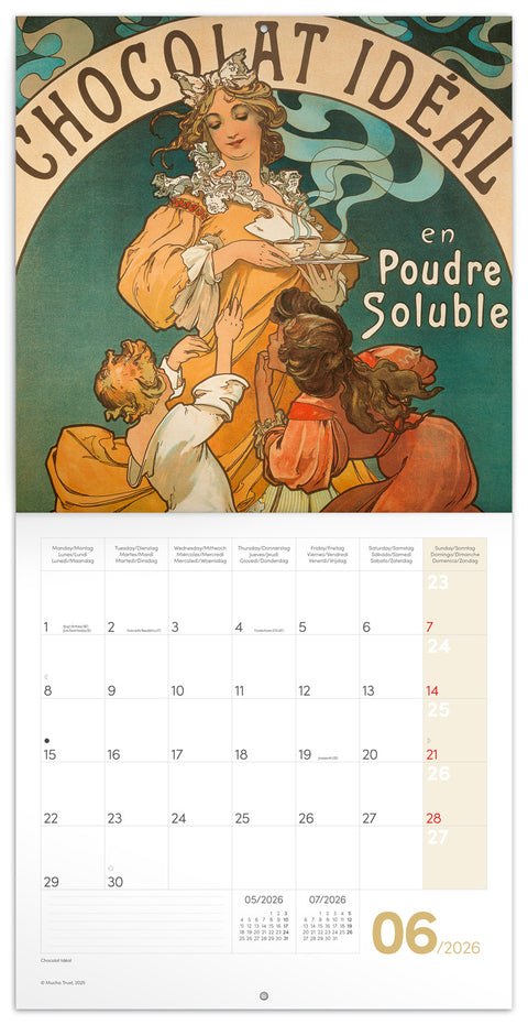 Grid calendar Alphonse Mucha 2026, 30 x 30 cm