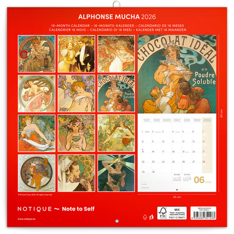 Grid calendar Alphonse Mucha 2026, 30 x 30 cm