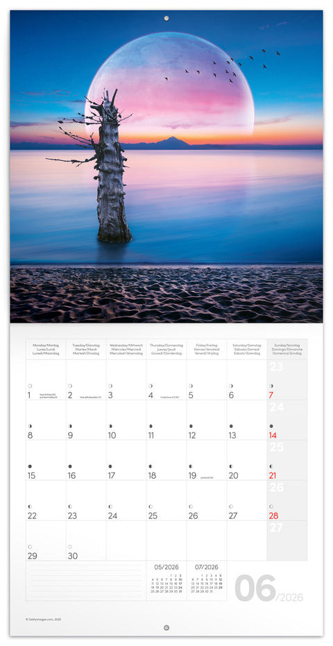 Grid calendar The Moon 2026, 30 x 30 cm