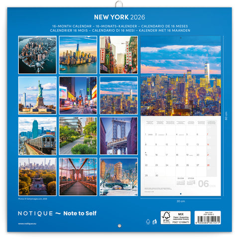 Grid calendar New York 2026, 30 x 30 cm
