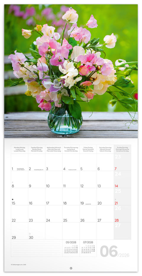 Grid calendar Flowers 2026, 30 x 30 cm