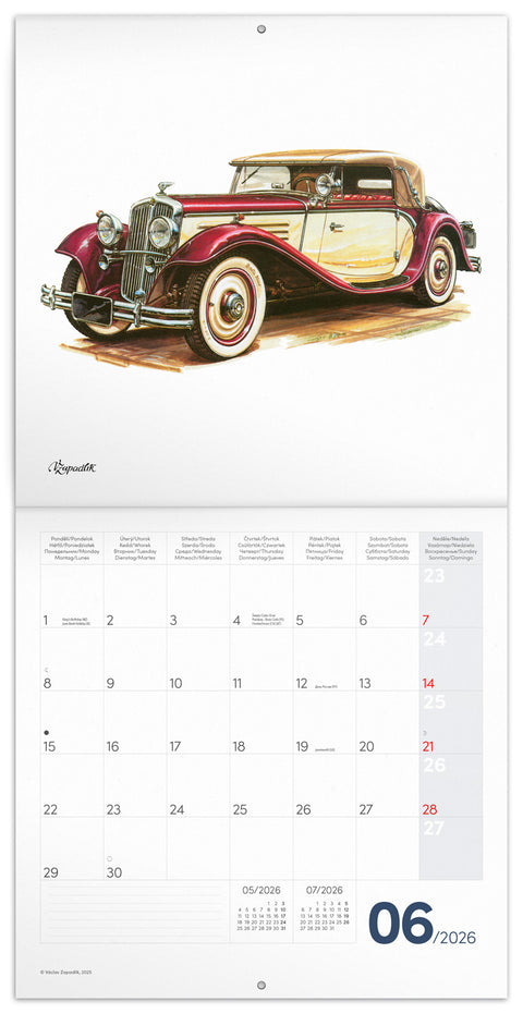 Grid calendar Classic Cars – Václav Zapadlík 2026, 30 x 30 cm