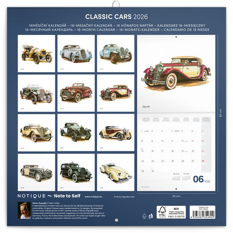 Grid calendar Classic Cars – Václav Zapadlík 2026, 30 x 30 cm
