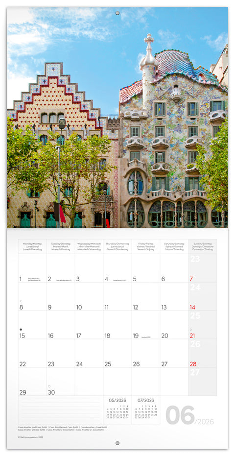 Grid calendar Barcelona 2026, 30 x 30 cm