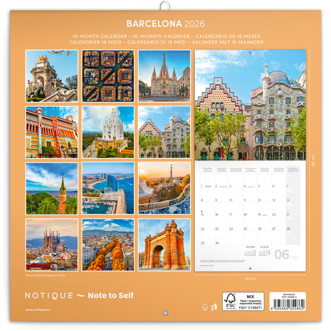Grid calendar Barcelona 2026, 30 x 30 cm
