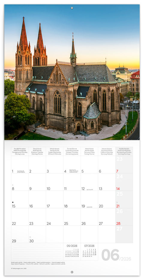 Grid calendar Prague 2026, 30 x 30 cm