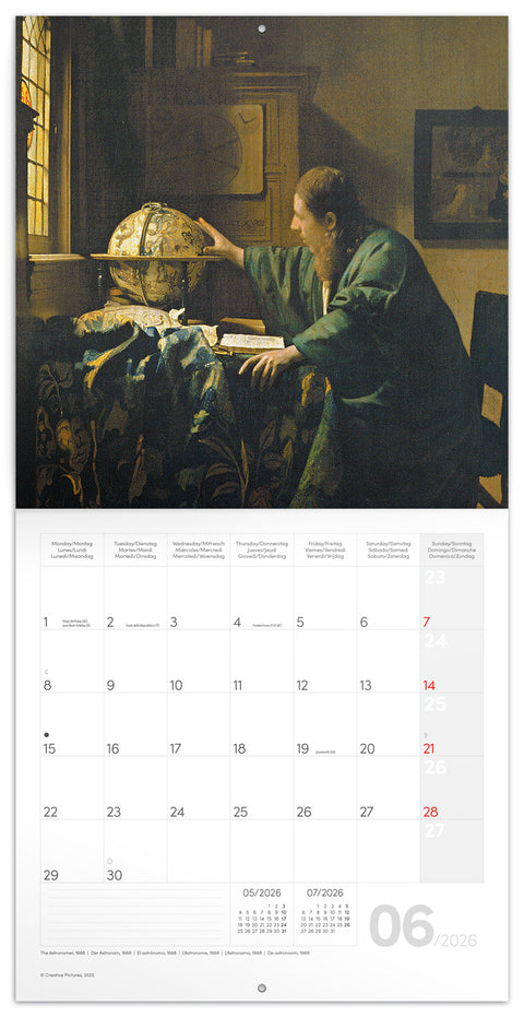 Grid calendar Johannes Vermeer 2026, 30 x 30 cm