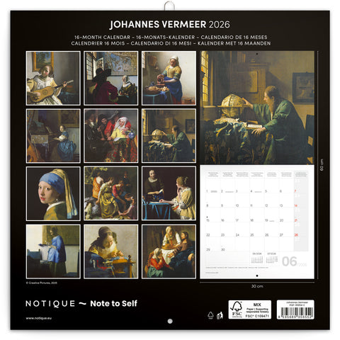 Grid calendar Johannes Vermeer 2026, 30 x 30 cm