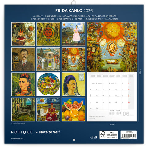Grid calendar Frida Kahlo 2026, 30 x 30 cm