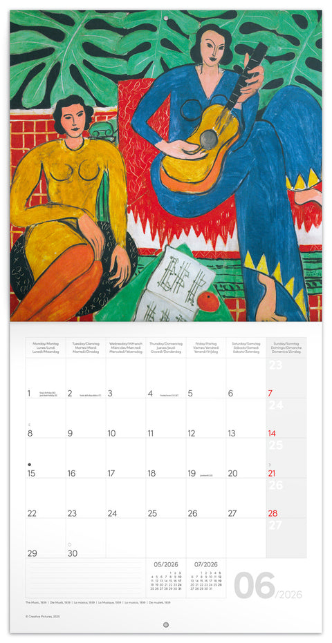 Grid calendar Henri Matisse 2026, 30 x 30 cm