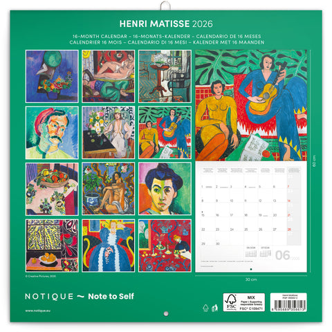 Grid calendar Henri Matisse 2026, 30 x 30 cm