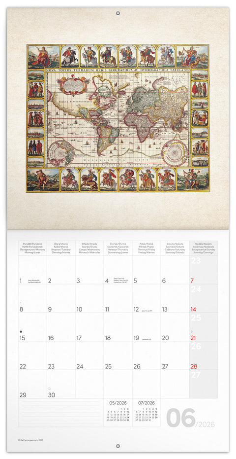 Grid calendar Antique Maps 2026, 30 x 30 cm