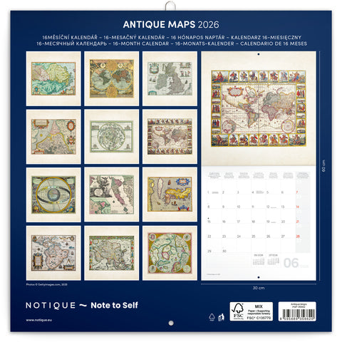 Grid calendar Antique Maps 2026, 30 x 30 cm