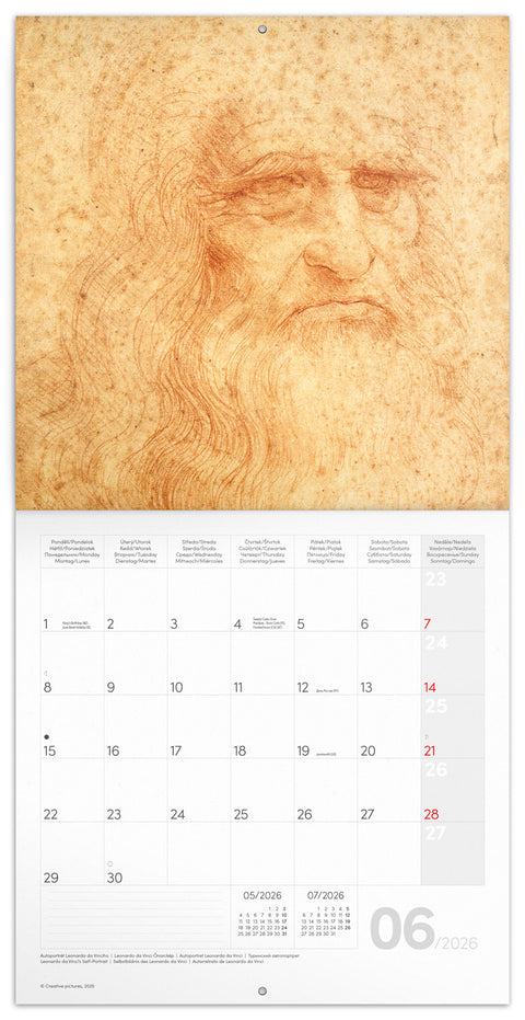 Grid calendar Leonardo da Vinci 2026, 30 x 30 cm