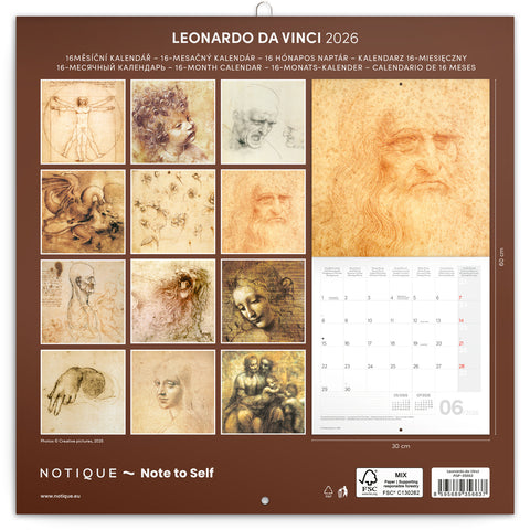 Grid calendar Leonardo da Vinci 2026, 30 x 30 cm