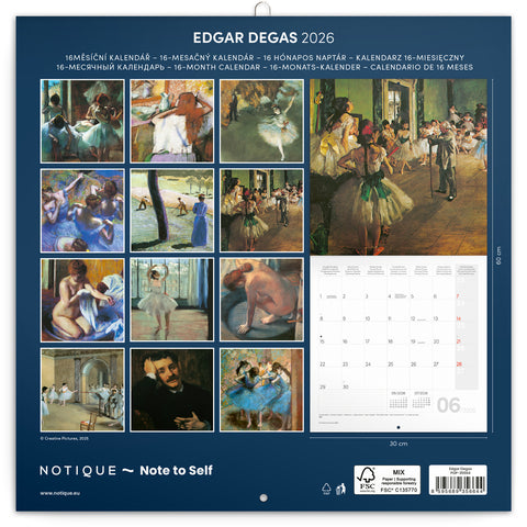 Grid calendar Edgar Degas 2026, 30 x 30 cm