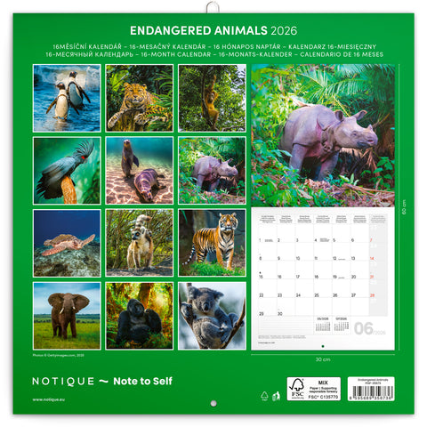 Grid calendar Endangered Animals 2026, 30 x 30 cm
