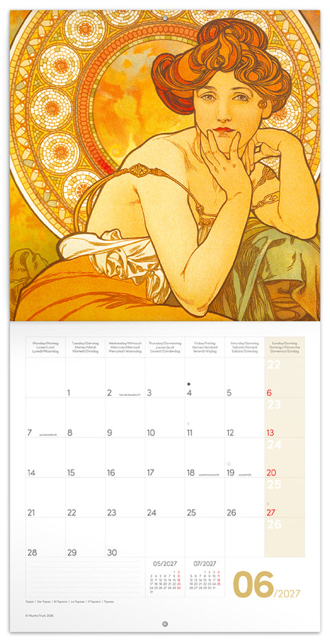 Grid calendar Alphonse Mucha 2027, 30 x 30 cm
