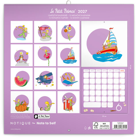 Grid calendar Le Petit Prince 2027, PLASTIC FREE, 30 x 30 cm
