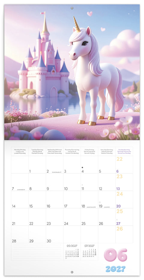 Grid calendar Happy Unicorns 2027, 30 x 30 cm