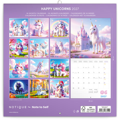 Grid calendar Happy Unicorns 2027, 30 x 30 cm