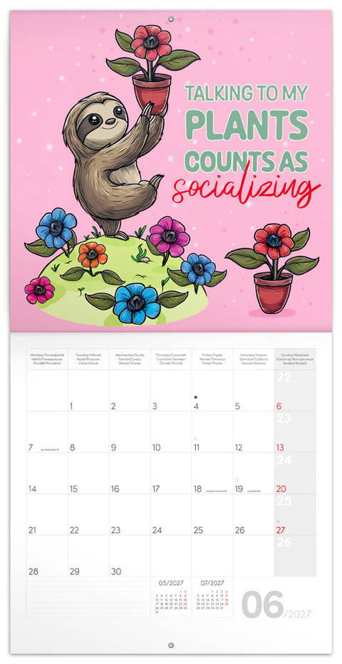 Grid calendar Lazy Sloths 2027, 30 x 30 cm