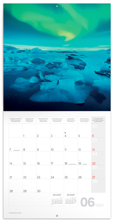 Grid calendar Aurora Borealis 2027, 30 x 30 cm