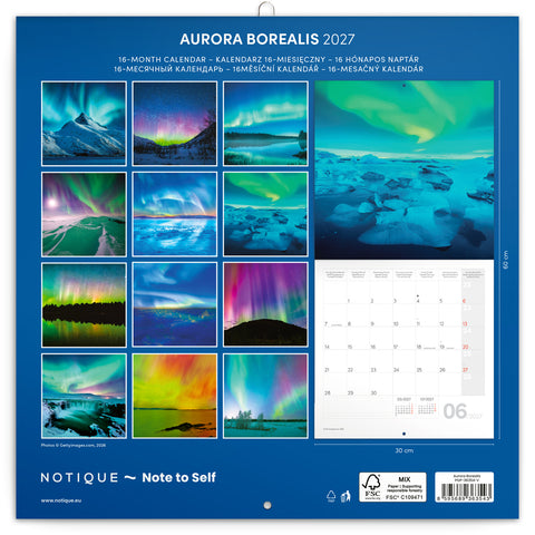 Grid calendar Aurora Borealis 2027, 30 x 30 cm